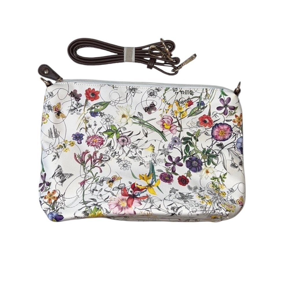 NWOT White Floral Bag with Detachable Strap
